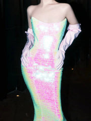 Sparkly Mermaid Evening Dress Strapless Sequins Prom Dress Long Party Dress 21st Birthday Outfits AB2315