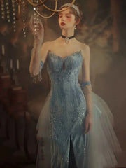 Sparkly Mermaid Sweetheart Sequins With Slit Blue Prom Dresses Inspiration Long Party Night Gowns 20th Birthday Outfits AB2302