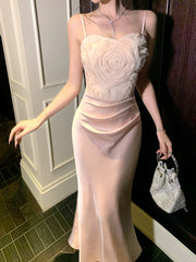 Sexy Mermaid Spaghetti Straps Pink Satin Prom Dresses Wedding Guest Dress 20th Birthday Outfits AB2464