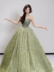 Princess Ball Gown Strapless Green Sequins Bodice Prom Dresses Inspiration Long Party Night Gowns 20th Birthday Outfits AB2263
