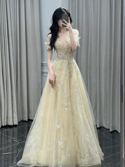 Classy A line Off The Shoulder With Cap Sleeves Sequins Long Formal Prom Dresses Dance Night Outfits Party Gowns AB2200
