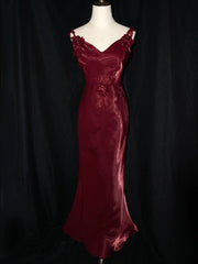 Vintage 1950s Mermaid V Neck Burgundy Prom Dresses Inspiration Long Party Evening Dress 18th Birthday Outfits AB2377