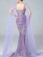 Sparkly Mermaid Evening Dress Halter Lilac Sequins Prom Dress Long Party Dress 21st Birthday Outfits AB2317