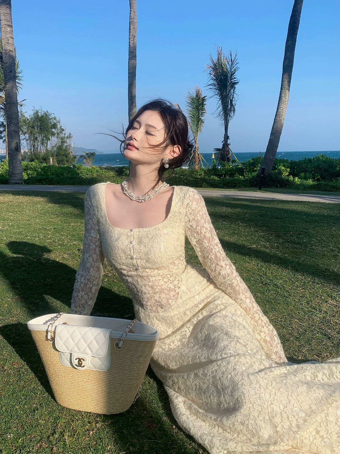 Elegant A line Square Neck White Lace Long Sleeves Prom Dresses 16th Nigh Party Birthday Outfits AB2467