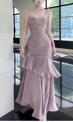 Modest Mermaid Spaghetti Straps Pink Long Prom Dresses High School Teens Senior Graduation Dance Party Dress Outfits AB2512