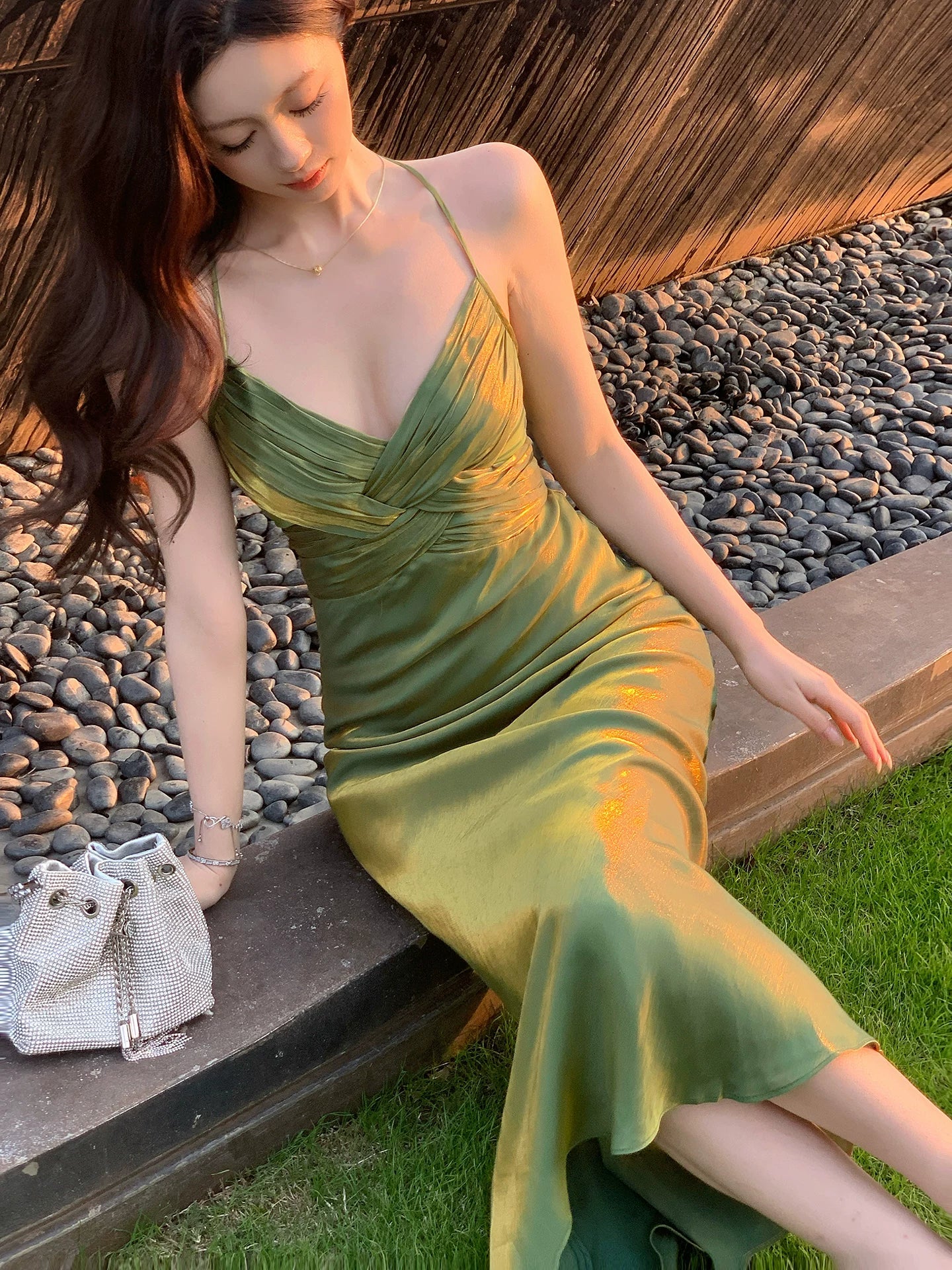 Modest Mermaid Halter Green Prom Dresses Wedding Guest Gown 18th Nigh Party Birthday Outfits AB2422