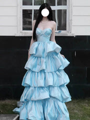 Princess Ball Gown Sweetheart Blue Tiered Bodice Prom Dresses Inspiration Long Party Night Gowns 20th Birthday Outfits AB2250