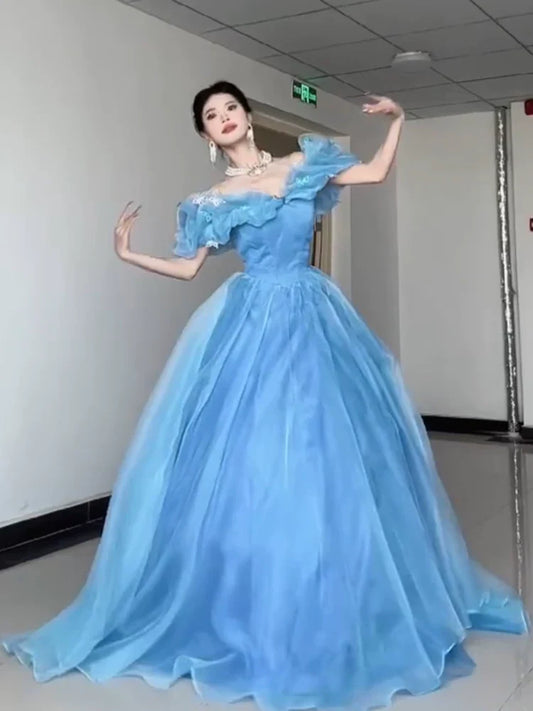Princess Ball Gown Off The Shoulder Blue Prom Dresses Inspiration Long Party Night Gowns 20th Birthday Outfits AB2240