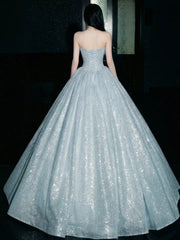 Sparkly Ball Gown 2026 Strapless Blue Sequins Prom Dresses Inspiration Long Party Night Evening Gowns 19th Birthday Outfits AB2265