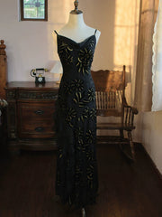 Vintage 1960s Mermaid Spaghetti Straps Black Chiffon Prom Dresses Inspiration Long Party Evening Dress 18th Birthday Outfits AB2387