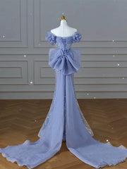 Modest Prom Dresses Aesthetic Mermaid Off The Shoulder Blue Inspiration Style Impress With Short Sleeves Long Party Formal Gown AB2333