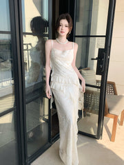 Modest Mermaid Spaghetti Straps Sequins Ivory Prom Dresses Wedding Guest Gown 16th Nigh Party Birthday Outfits AB2426