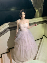 Modest A line Spaghetti Straps Pink Tulle Prom Dresses Wedding Guest Gown 16th Party Birthday Outfits AB2427