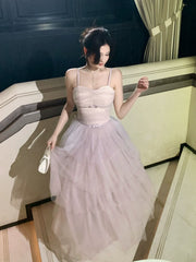 Modest A line Spaghetti Straps Pink Tulle Prom Dresses Wedding Guest Gown 16th Party Birthday Outfits AB2427