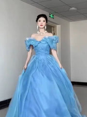 Princess Ball Gown Off The Shoulder Blue Prom Dresses Inspiration Long Party Night Gowns 20th Birthday Outfits AB2240