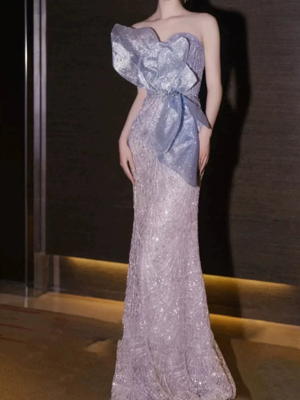 Modest Mermaid Strapless Sleeveless Sequins Prom Dresses Inspiration Long Party Evening Dress 21st Birthday Outfits AB2286