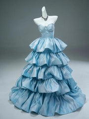 Princess Ball Gown Sweetheart Blue Tiered Bodice Prom Dresses Inspiration Long Party Night Gowns 20th Birthday Outfits AB2250