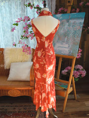 Vintage 1950s Mermaid V Neck Floral Chiffon With Scarf Prom Dresses Inspiration Long Party Evening Dress 18th Birthday Outfits AB2378