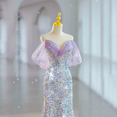 Modest Mermaid Off The Shoulder Lilac Sequins Prom Dresses Inspiration Long Party Night Evening Dress 19th Birthday Outfits AB2319