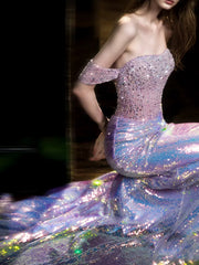 Elegant Mermaid Off The Shoulder Lilac Sequins Prom Dresses Inspiration Long Party Evening Dress 19th Birthday Outfits AB2305