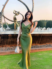 Modest Mermaid Halter Green Prom Dresses Wedding Guest Gown 18th Nigh Party Birthday Outfits AB2422