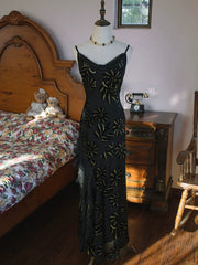 Vintage 1960s Mermaid Spaghetti Straps Black Chiffon Prom Dresses Inspiration Long Party Evening Dress 18th Birthday Outfits AB2387