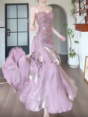 Modest Mermaid Spaghetti Straps Pink Long Prom Dresses High School Teens Senior Graduation Dance Party Dress Outfits AB2512