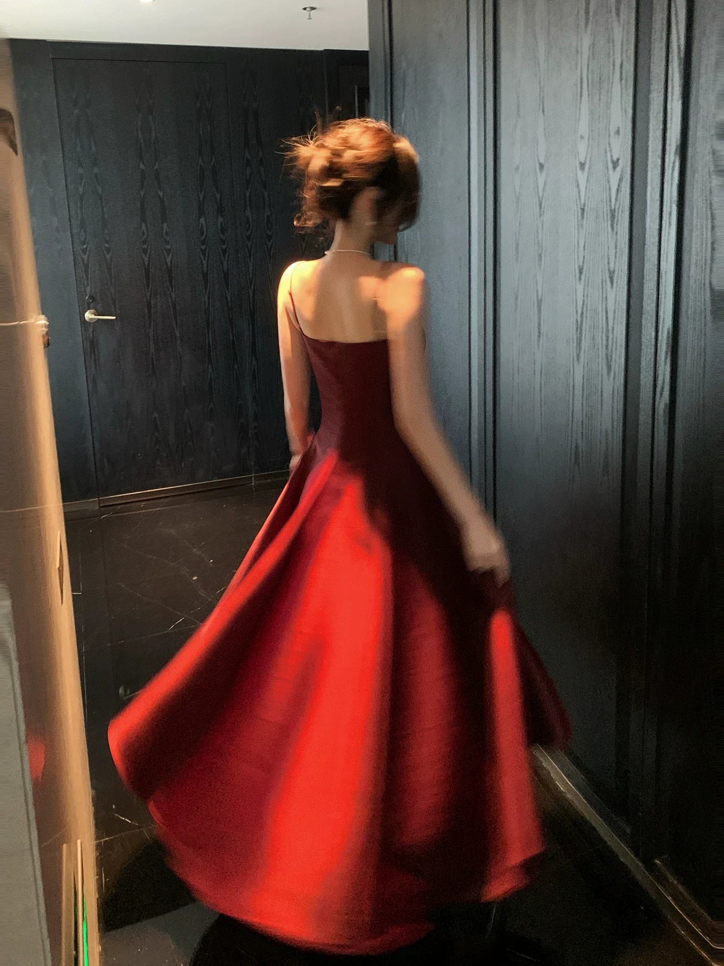 Modest A line Spaghetti Straps Burgundy Satin Prom Dresses Wedding Guest Dress 20th Party Birthday Outfits AB2429