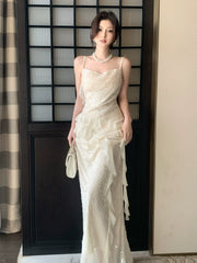 Modest Mermaid Spaghetti Straps Sequins Ivory Prom Dresses Wedding Guest Gown 16th Nigh Party Birthday Outfits AB2426