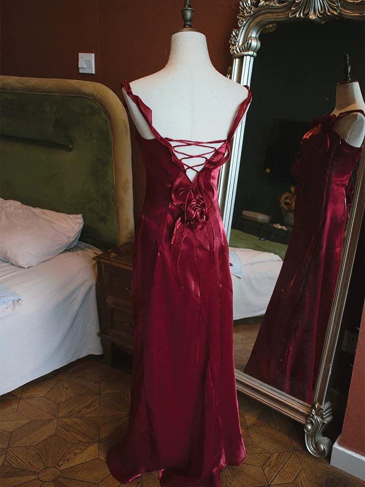 Vintage 1950s Mermaid V Neck Burgundy Prom Dresses Inspiration Long Party Evening Dress 18th Birthday Outfits AB2377