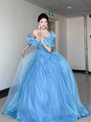Princess Ball Gown Off The Shoulder Blue Prom Dresses Inspiration Long Party Night Gowns 20th Birthday Outfits AB2240