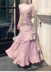 Modest Mermaid Spaghetti Straps Pink Long Prom Dresses High School Teens Senior Graduation Dance Party Dress Outfits AB2512