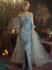 Sparkly Mermaid Sweetheart Sequins With Slit Blue Prom Dresses Inspiration Long Party Night Gowns 20th Birthday Outfits AB2302