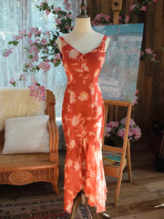 Vintage 1950s Mermaid V Neck Floral Chiffon With Scarf Prom Dresses Inspiration Long Party Evening Dress 18th Birthday Outfits AB2378