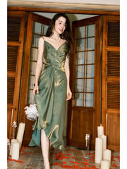 Modest Mermaid Spaghetti Straps Olive Green Prom Dresses High School Teens Senior Graduation Dance Party Outfits AB2513