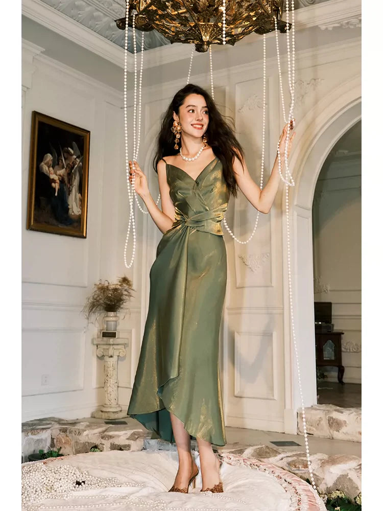 Modest Mermaid Spaghetti Straps Olive Green Prom Dresses High School Teens Senior Graduation Dance Party Outfits AB2513