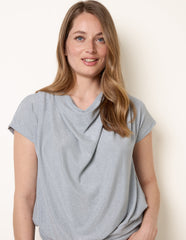 Metallic Cowl Neck Draped Top