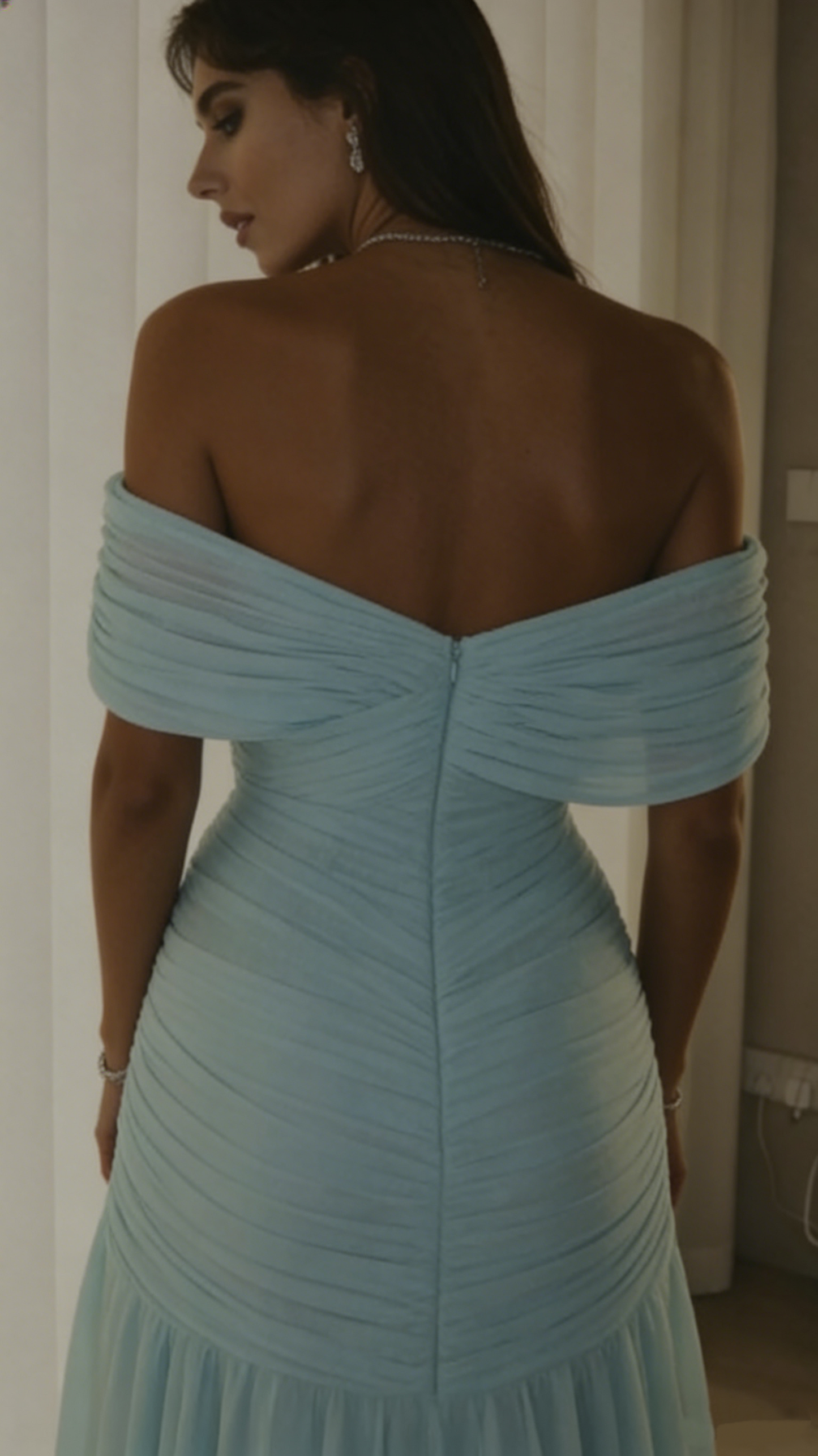 Sexy Mermaid Off The Shoulder Light Sky Blue Chiffon Prom Dresses Party Dress Long Evening Dresses AB2139