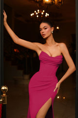 Pleated Slit Long Formal Corset Prom Dress by Tina Holly TE650