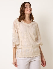Floral Lace Butterfly Sleeve Blouse