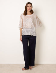 Sun Flower Lace Sleeve Blouse