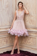 Andrea & Leo A1012 Short Beaded Feather Cocktail Dress
