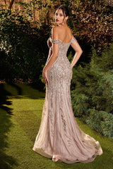 Long Formal Prom Fitted Beaded Dress by Andrea & Leo A1257