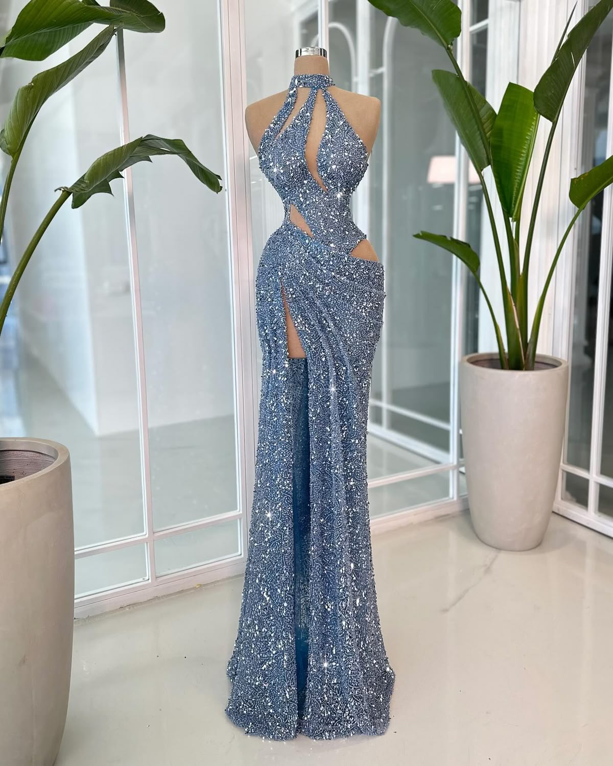 Classy Mermaid High Neck Slit Sequins Inspo For Women Girls Formal Party Gowns Long Prom Dresses AB1790