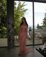 Sparkly Mermaid Spaghetti Strap Pink Sequin Long Sleeveless Formal For Women Girls Teens Prom Dresses N2295