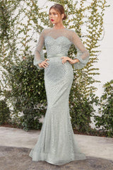 Andrea & Leo A0997 Long Sleeve Pearl Prom Dress Evening Gown