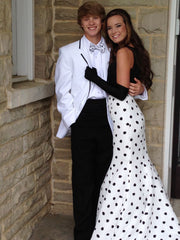 Charming Black Tops Polka Dots Mermaid Formal Prom Dresses With Lace 18th Birthday Outfits AB2311