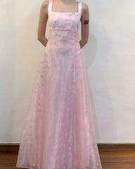 Simple A Line Square Neck Pink Lace Formal Dress Long Prom Dresses N2819