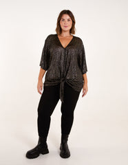 Curve Leopard V Neck Tie Front Top