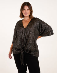 Curve Leopard V Neck Tie Front Top